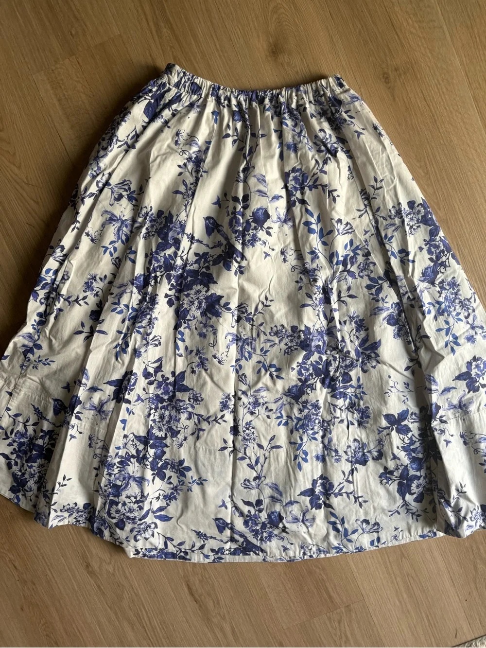 Anthropologie The Jacie Poplin Printed Midi Skirt BLUE MOTIF Sz S